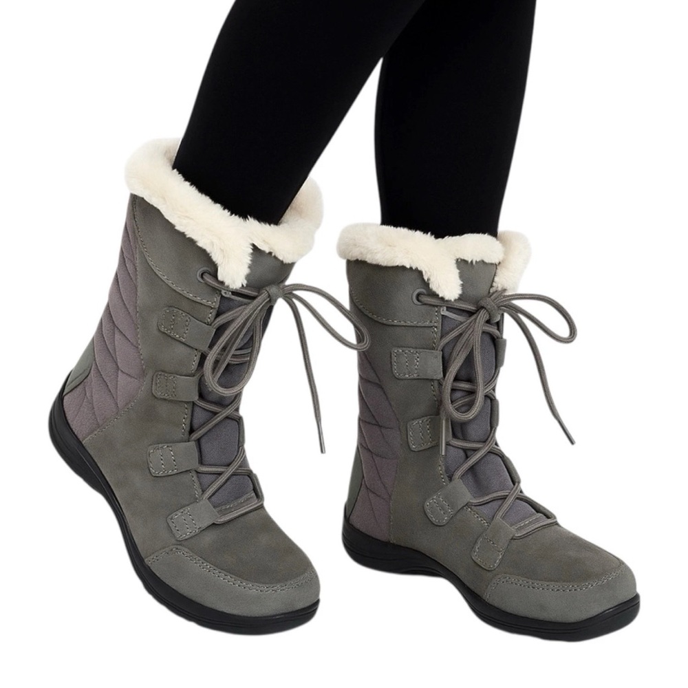 Columbia Womens 8.5 Faux Fur Winter Snow Boots Gray Waterproof Insulated Warm